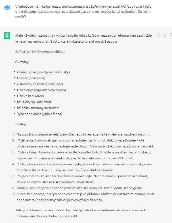 chat gpt vaření