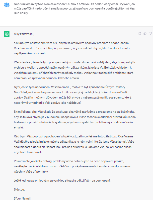 chat gpt omluva email